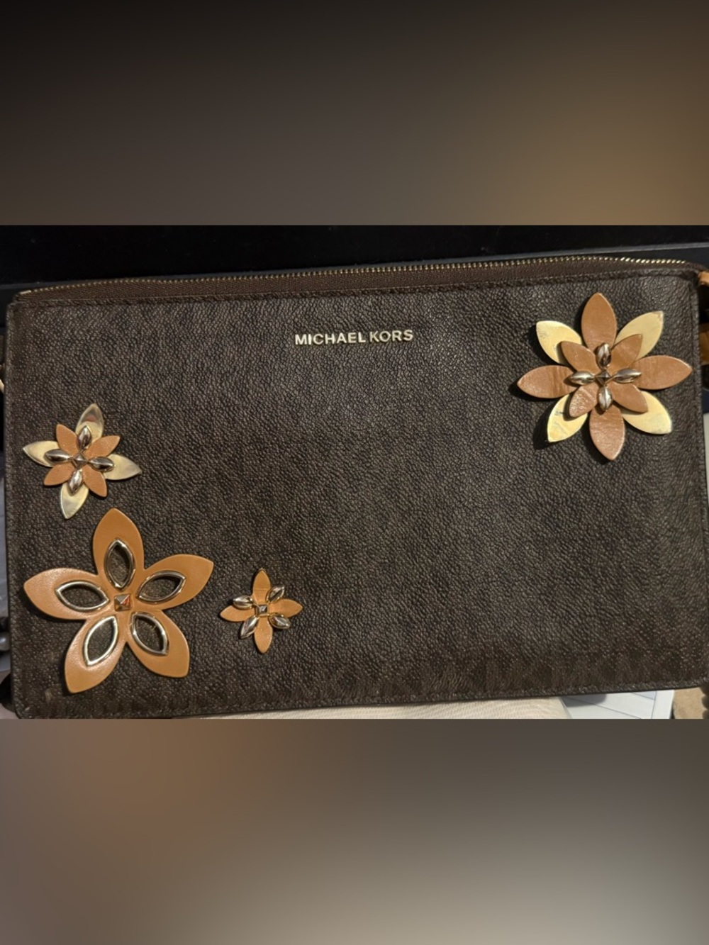 Michael Kors Brown and Tan Zip Clutch Wallet